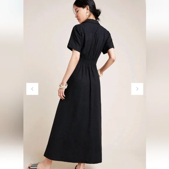 Anthropologie Black Janae Maxi Dress Lined Linen Blend Pockets Brunch Tea 3X - Picture 2 of 16
